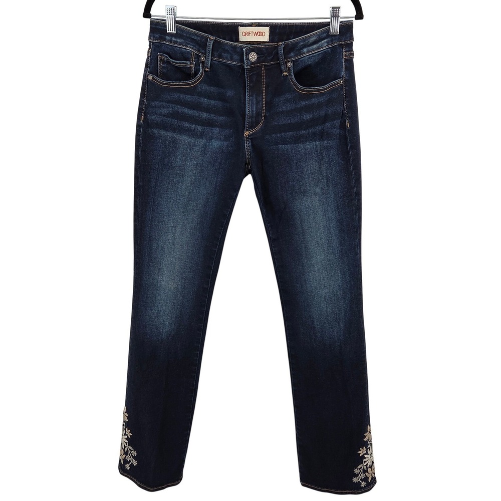 Driftwood Kelly Jazzy Daisy Embroidered Floral Boho Bootcut Dark Wash Jean 29x33